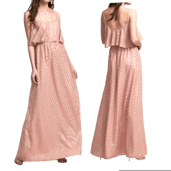 Anthropologie BHLDN Metallic Dots Paris Maxi Dress Gown Pink Size S - Picture 1 of 11